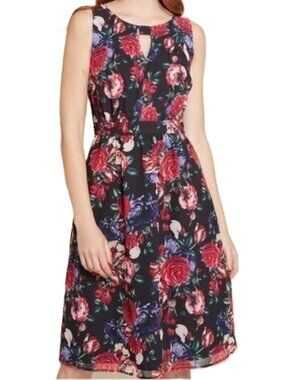 Modcloth Flaunts & Needs Floral Chiffon Midi Dress 1X Moody Romantic Retro